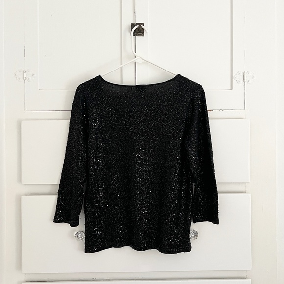 Eileen Fisher Sequin Box Top Silk Cotton Blouse in Black Size Small - Picture 6 of 7